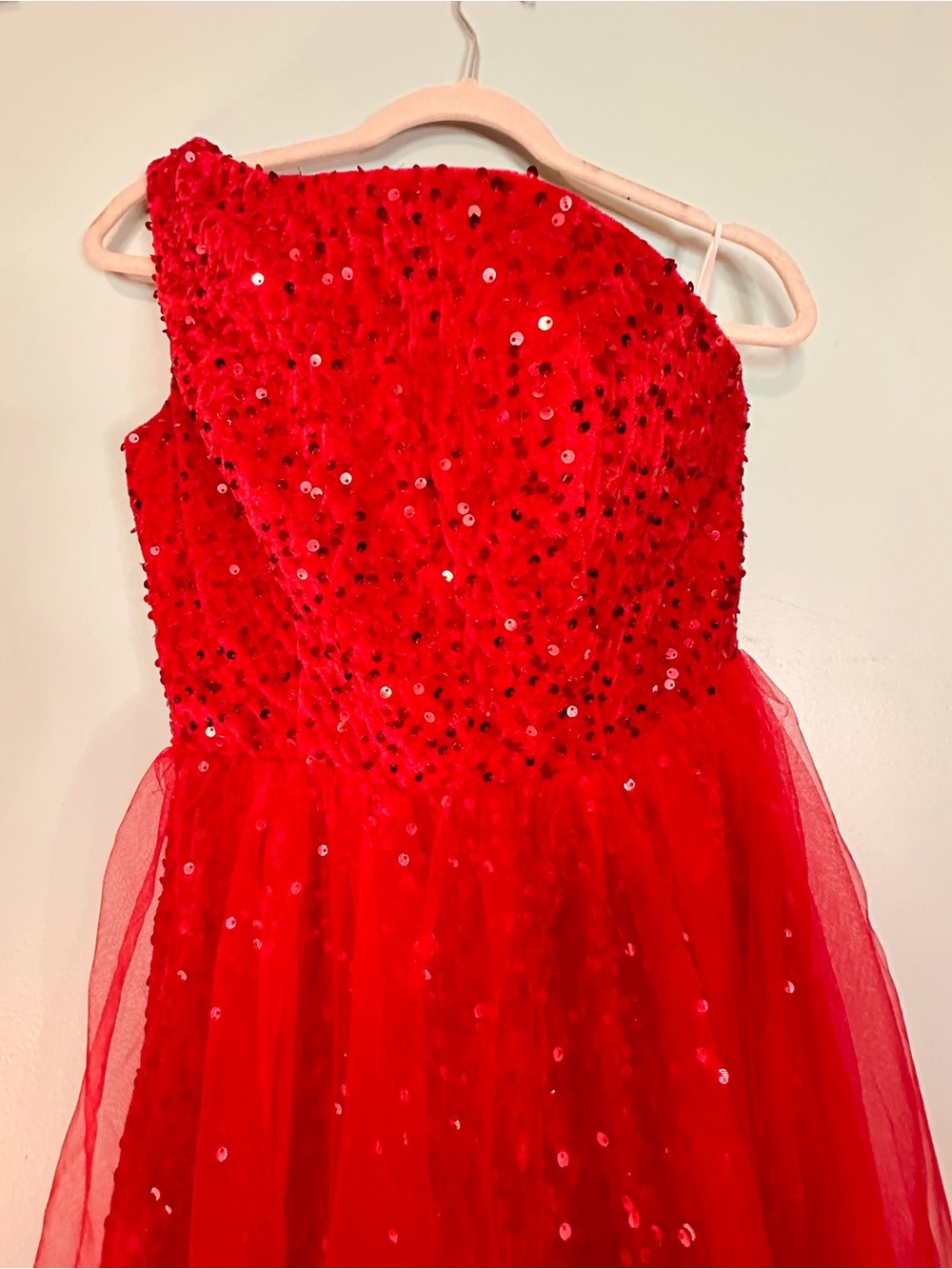 Red Sequin One-Shoulder Tulle Party Dress - Womens size 2